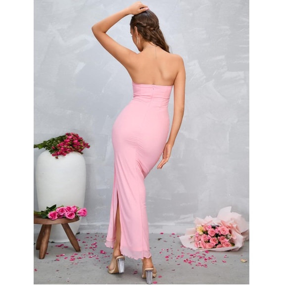 NWT Women's Strapless Bodycon Ruched Boned Corset Wedding Guest Dress - Picture 4 of 5